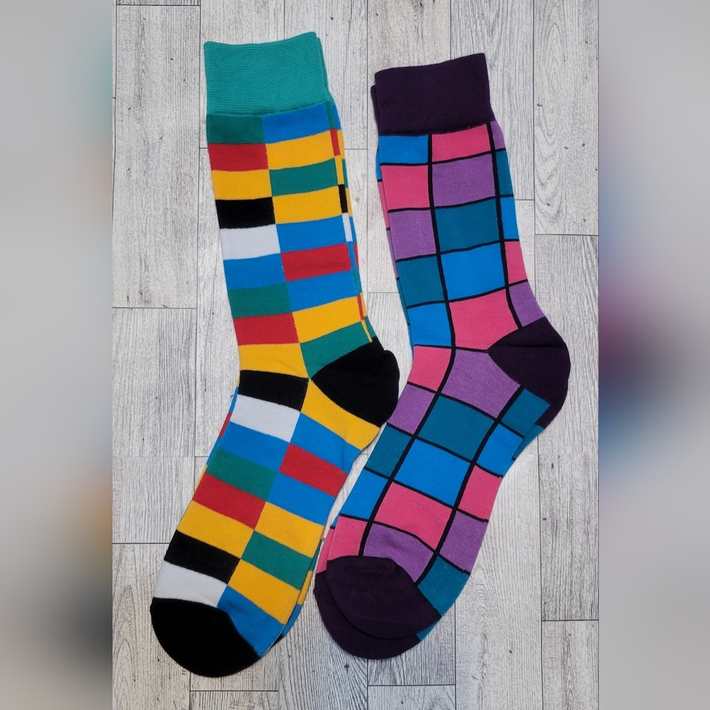 🤡 2 Pair Novelty Geometric Art Design Socks